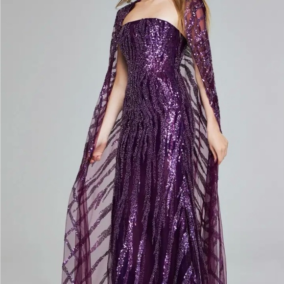 Elegant Purple Sequin Evening Gown - Picture 2 of 4